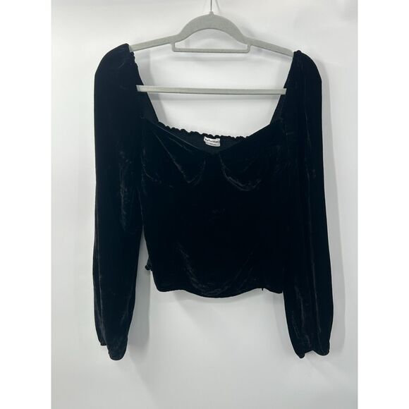 Reformation Tops - Reformation Velvet Square Neckline Black Silk Blend Puff Sleeve Blouse Top Sz 6